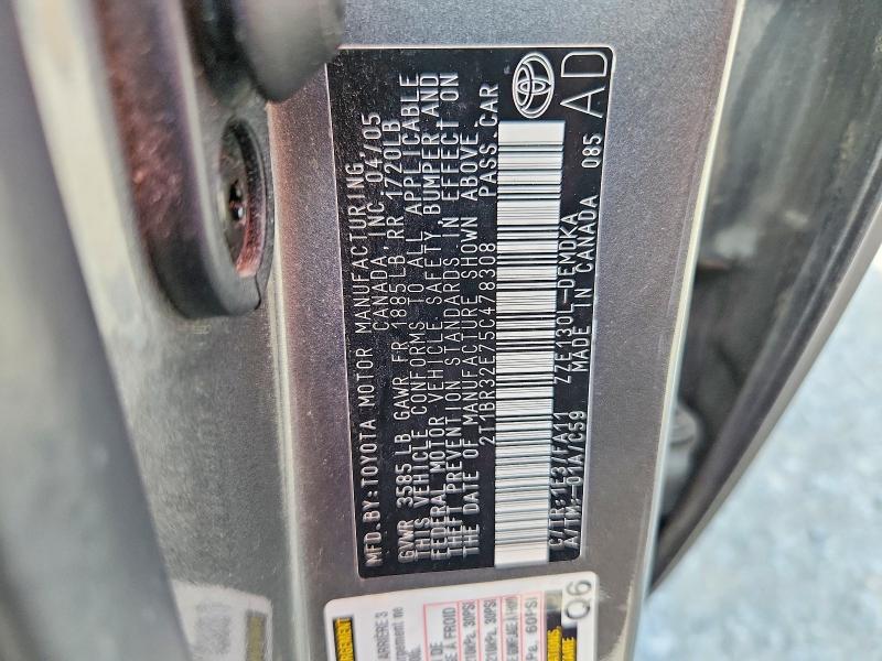 52535836 :رقم المزاد ، 2T1BR32E75C478308 vin ، 2005 Toyota Corolla مزاد بيع