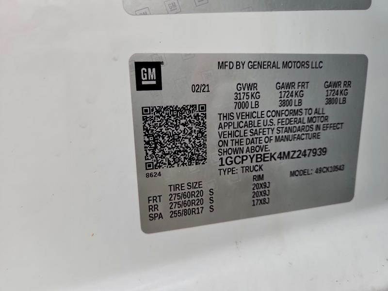 Aukcja sprzedaży 2021 Chevrolet Silverado, vin: 1GCPYBEK4MZ247939, numer aukcji: 53107776