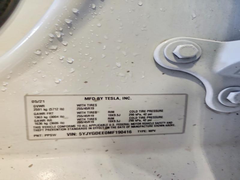 52768096 :رقم المزاد ، 5YJYGDEE0MF190416 vin ، 2021 Tesla Model Y مزاد بيع