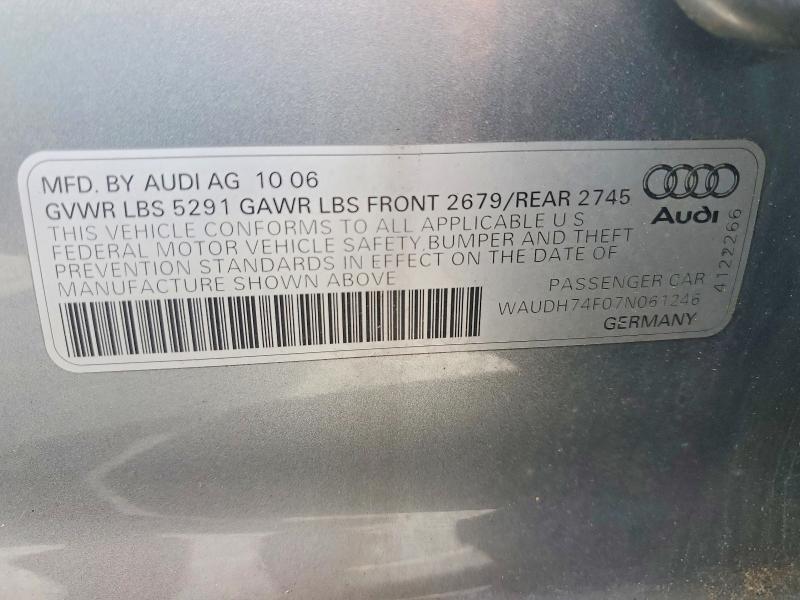 Продаж на аукціоні авто 2007 Audi A6, vin: WAUDH74F07N061246, номер лоту: 52359386