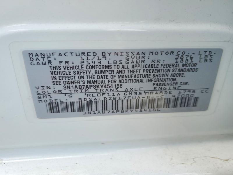 53629666 :رقم المزاد ، 3N1AB7AP8KY454186 vin ، 2019 Nissan Sentra مزاد بيع
