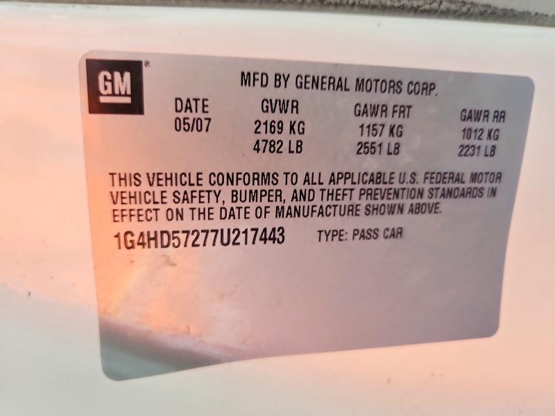 Продаж на аукціоні авто 2007 Buick Lucerne, vin: 1G4HD57277U217443, номер лоту: 53015036