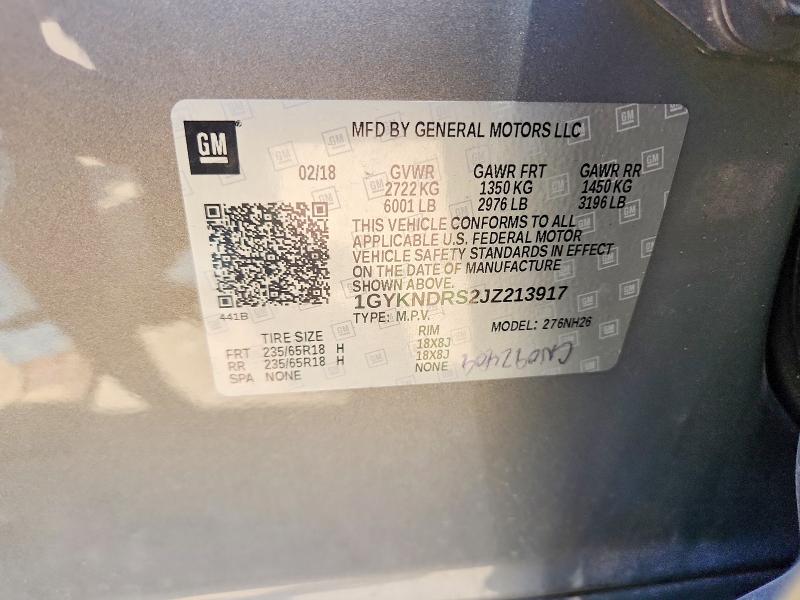 2018 Cadillac Xt5 მანქანა იყიდება აუქციონზე, vin: 1GYKNDRS2JZ213917, აუქციონის ნომერი: 55256266