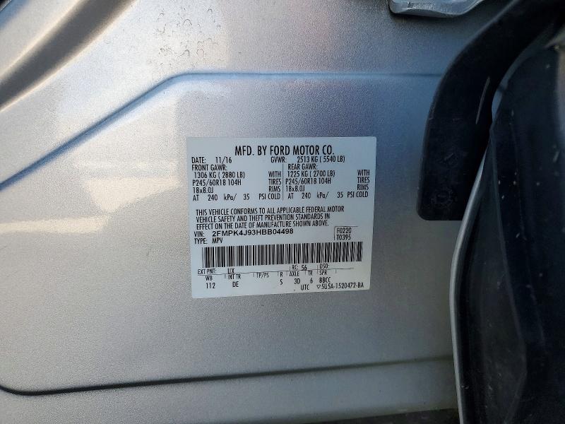53253706 :رقم المزاد ، 2FMPK4J93HBB04498 vin ، 2017 Ford Edge مزاد بيع
