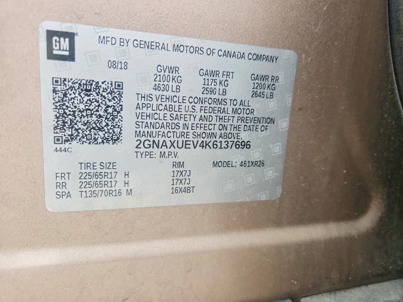 Aukcja sprzedaży 2019 Chevrolet Equinox, vin: 2GNAXUEV4K6137696, numer aukcji: 53543396