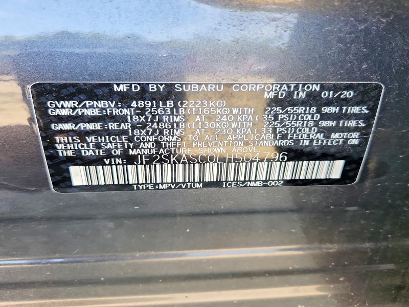 Aukcja sprzedaży 2020 Subaru Forester, vin: JF2SKASC0LH504796, numer aukcji: 52888726