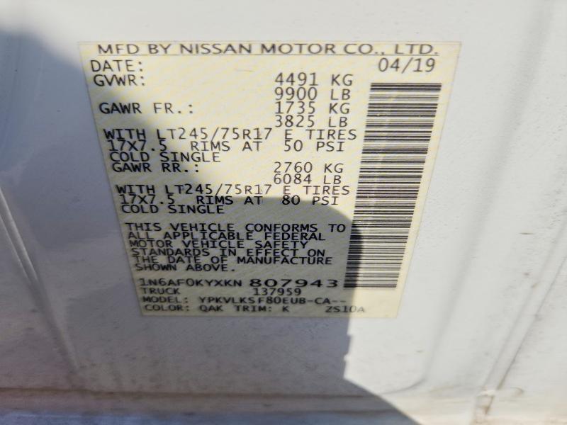 Продажа на аукционе авто 2019 Nissan Nv, vin: 1N6AF0KYXKN807943, номер лота: 54272486