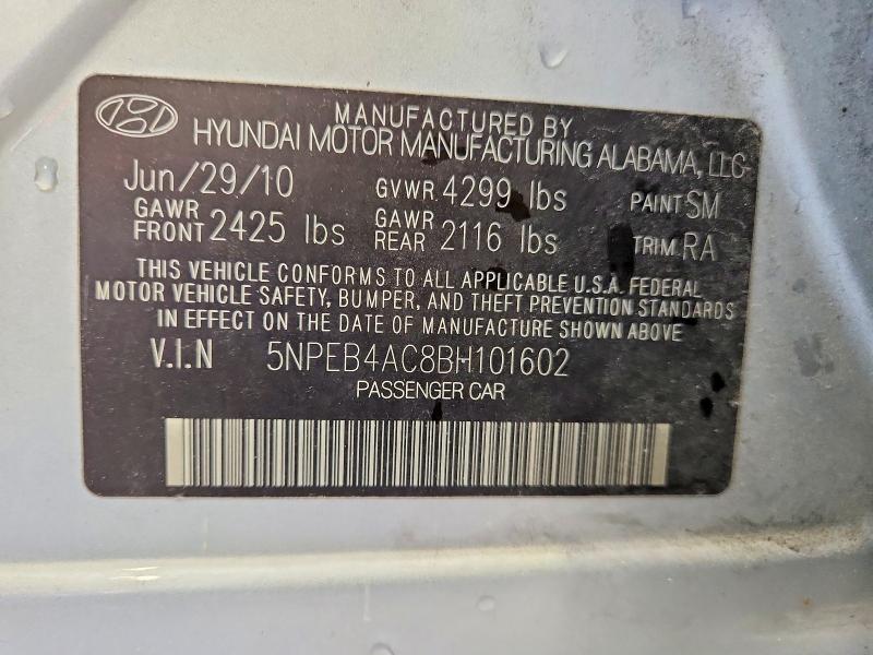 2011 Hyundai Sonata მანქანა იყიდება აუქციონზე, vin: 5NPEB4AC8BH101602, აუქციონის ნომერი: 55633976