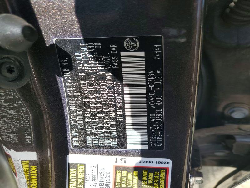 Продаж на аукціоні авто 2019 Toyota Camry, vin: 4T1B11HK5KU732357, номер лоту: 53539776
