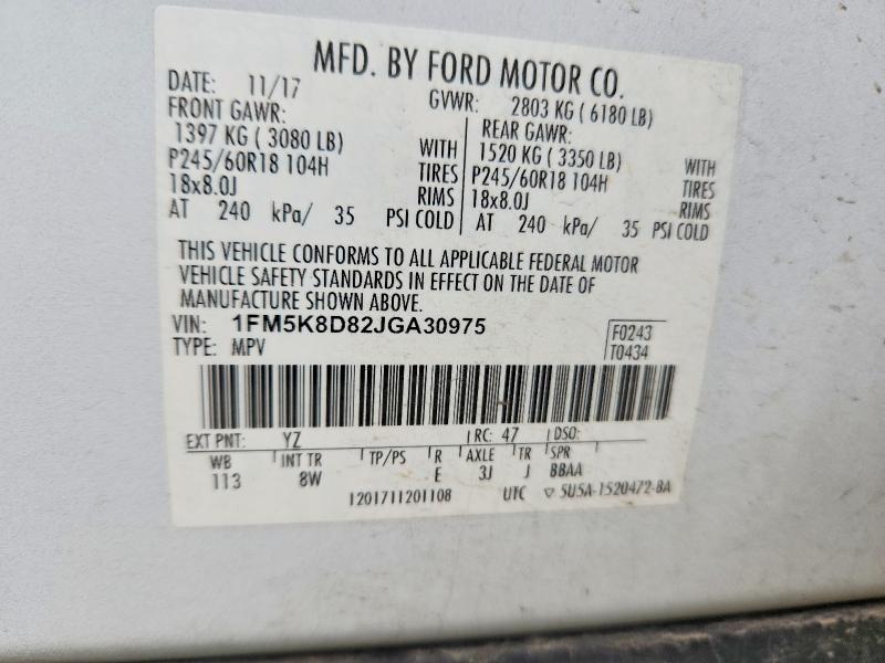Aukcja sprzedaży 2018 Ford Explorer, vin: 1FM5K8D82JGA30975, numer aukcji: 54061526