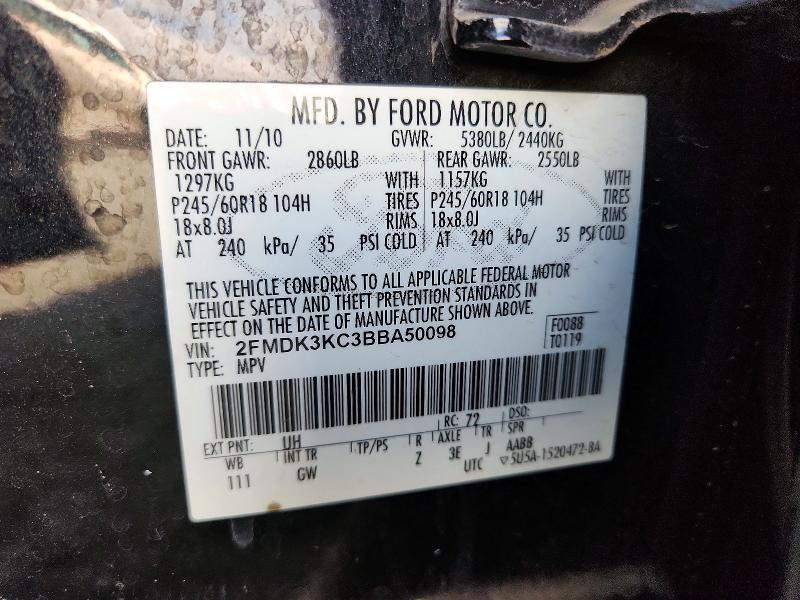 Продаж на аукціоні авто 2011 Ford Edge, vin: 2FMDK3KC3BBA50098, номер лоту: 55506606