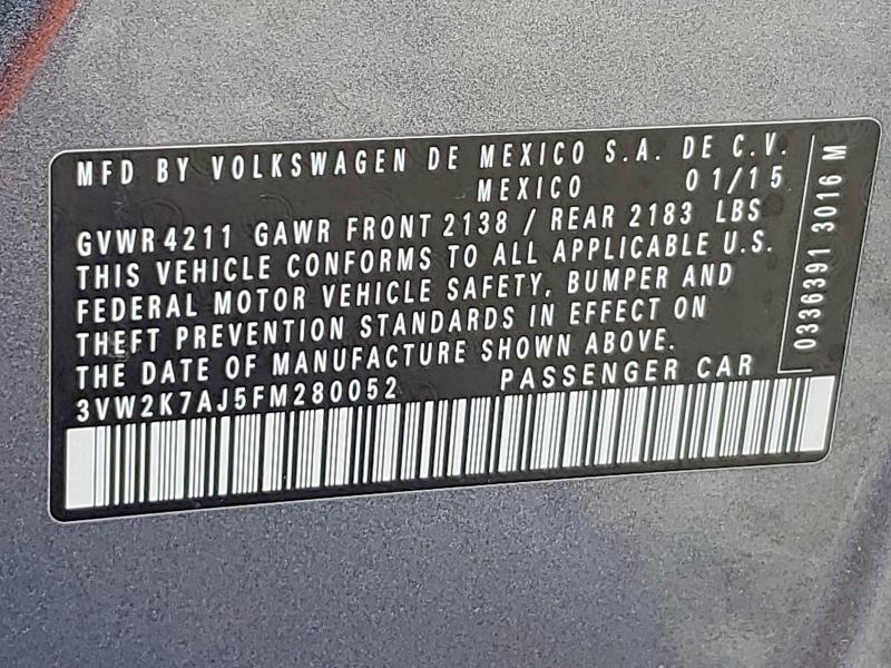 Продаж на аукціоні авто 2015 Volkswagen Jetta, vin: 3VW2K7AJ5FM280052, номер лоту: 52223556