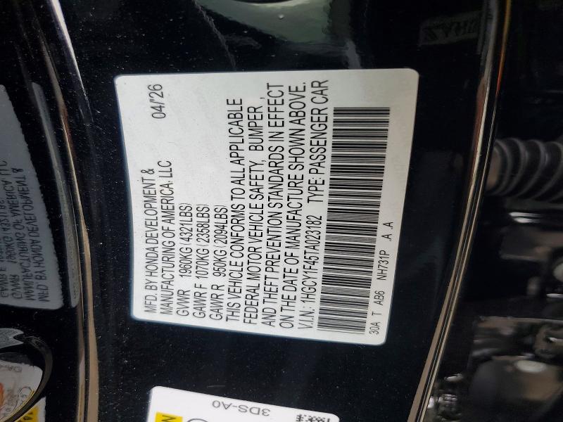 52541766 :رقم المزاد ، 1HGCY1F45TA023182 vin ، 2026 Honda Accord مزاد بيع