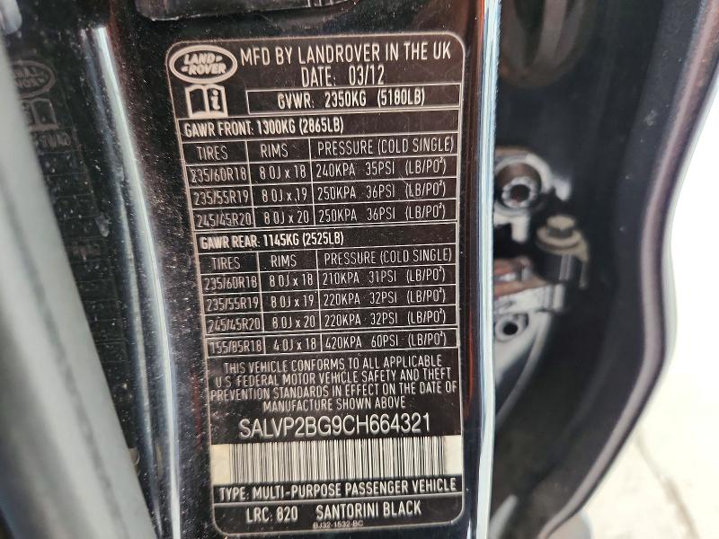 Aukcja sprzedaży 2012 Land Rover Range Rover Evoque, vin: SALVP2BG9CH664321, numer aukcji: 55113486