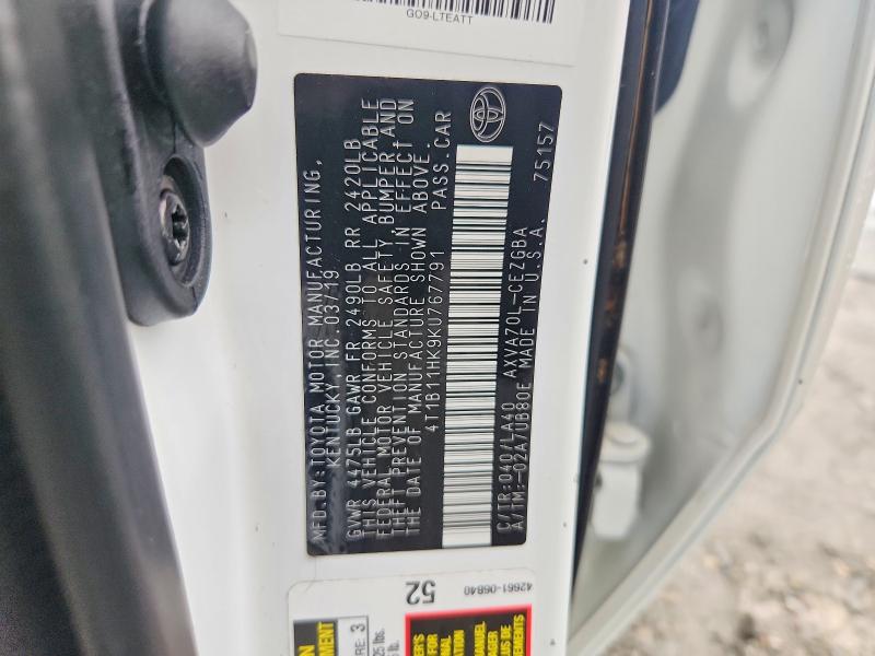 55253776 :رقم المزاد ، 4T1B11HK9KU767791 vin ، 2019 Toyota Camry مزاد بيع