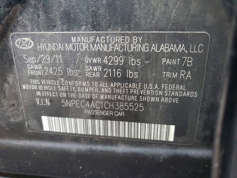 54771596 :رقم المزاد ، 5NPEC4AC1CH385525 vin ، 2012 Hyundai Sonata مزاد بيع