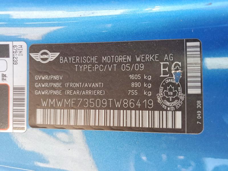 Продажа на аукционе авто 2009 Mini Cooper, vin: WMWMF73509TW86419, номер лота: 55504316