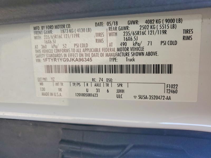 Продаж на аукціоні авто 2018 Ford Transit, vin: 1FTYR1YG9JKA96345, номер лоту: 54657966