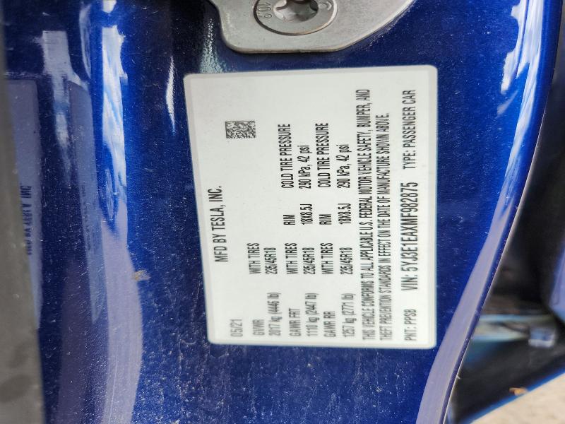 Продажа на аукционе авто 2021 Tesla Model 3, vin: 5YJ3E1EAXMF982875, номер лота: 53730956