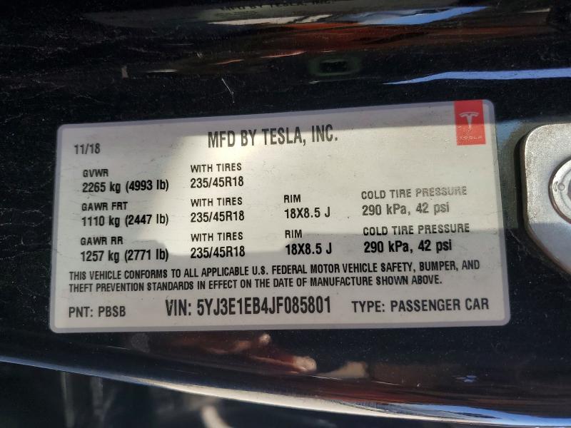 Продаж на аукціоні авто 2018 Tesla Model 3, vin: 5YJ3E1EB4JF085801, номер лоту: 52435426