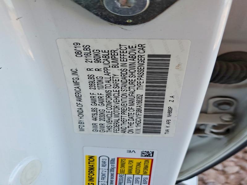 Aukcja sprzedaży 2019 Honda Accord, vin: 1HGCV1F38KA166352, numer aukcji: 52546086