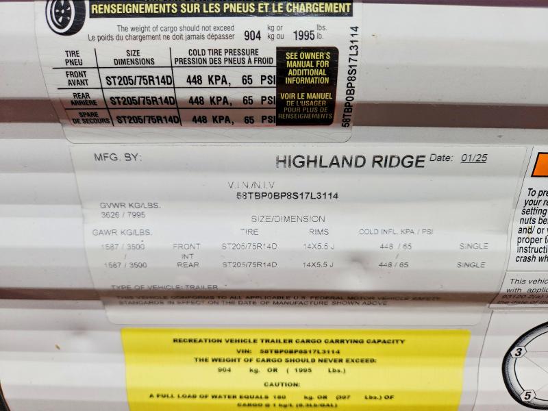 Продаж на аукціоні авто 2025 Highland Ridge Go Play, vin: 58TBP0BP8S17L3114, номер лоту: 53243976