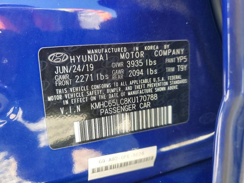 2019 Hyundai Ioniq მანქანა იყიდება აუქციონზე, vin: KMHC65LC8KU170788, აუქციონის ნომერი: 53607536