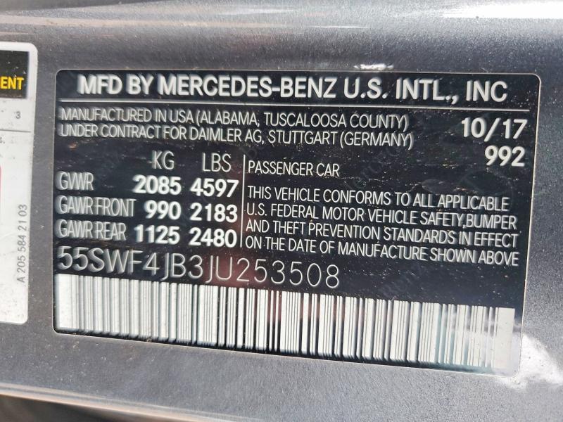 Aukcja sprzedaży 2018 Mercedes-benz C, vin: 55SWF4JB3JU253508, numer aukcji: 55146936