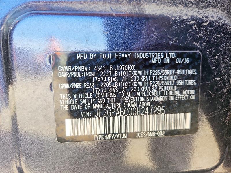 2016 Subaru Crosstrek მანქანა იყიდება აუქციონზე, vin: JF2GPABC0GH247295, აუქციონის ნომერი: 51350306