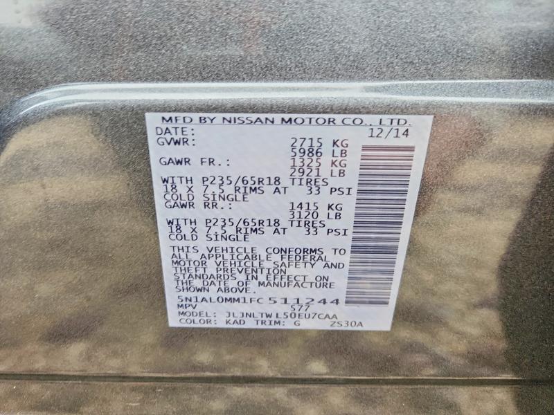 53849766 :رقم المزاد ، 5N1AL0MM1FC511244 vin ، 2015 Infiniti Qx60 مزاد بيع