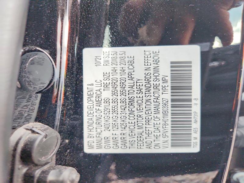 2021 Honda Passport მანქანა იყიდება აუქციონზე, vin: 5FNYF8H01MB039627, აუქციონის ნომერი: 53297446