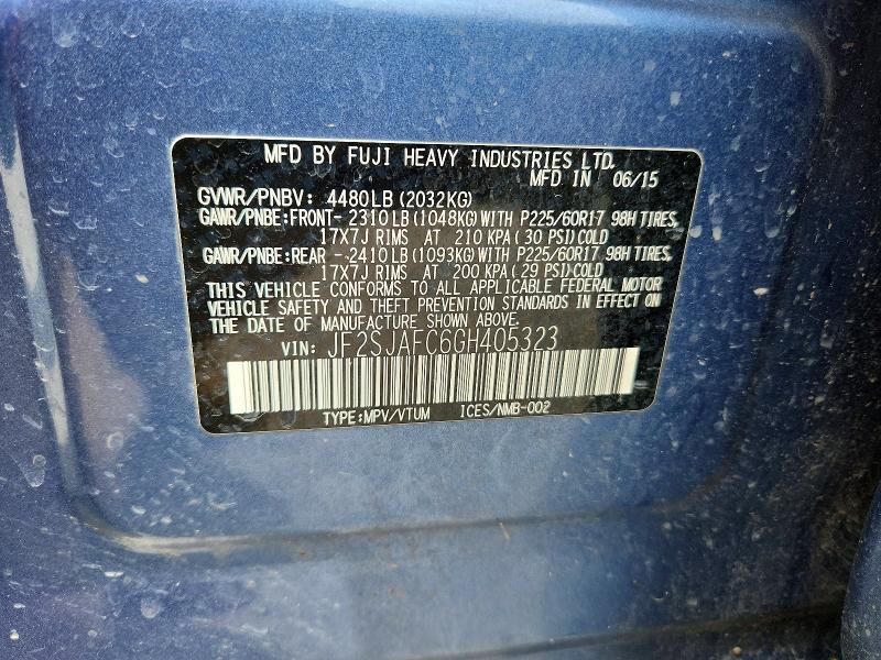 2016 Subaru Forester მანქანა იყიდება აუქციონზე, vin: JF2SJAFC6GH405323, აუქციონის ნომერი: 54841656