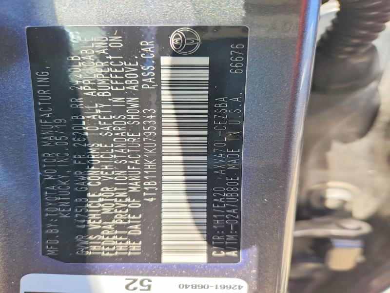 Aukcja sprzedaży 2019 Toyota Camry, vin: 4T1B11HK1KU795343, numer aukcji: 52540796