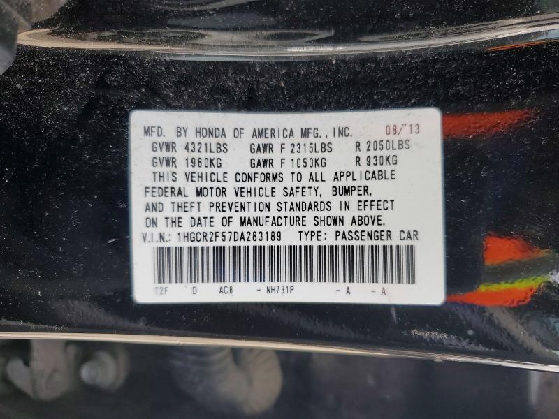 53893056 :رقم المزاد ، 1HGCR2F57DA283189 vin ، 2013 Honda Accord مزاد بيع