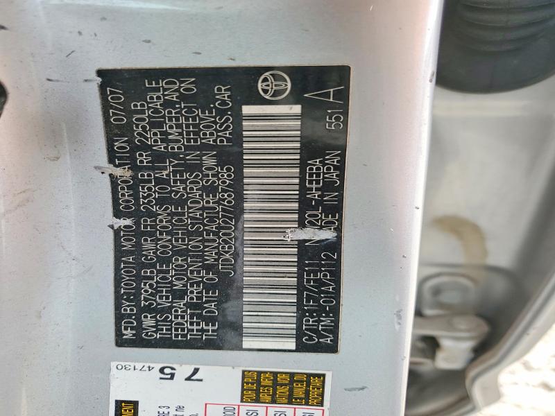 Aukcja sprzedaży 2007 Toyota Prius, vin: JTDKB20U277687985, numer aukcji: 53773246
