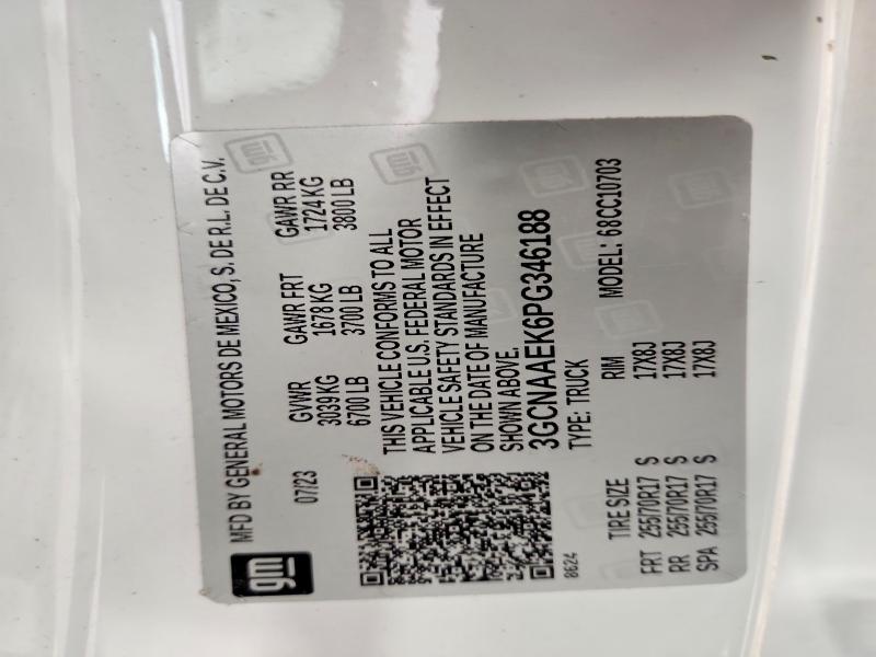 Aukcja sprzedaży 2023 Chevrolet Silverado, vin: 3GCNAAEK6PG346188, numer aukcji: 53523346