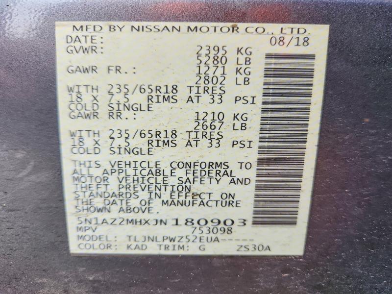 Продажа на аукционе авто 2018 Nissan Murano, vin: 5N1AZ2MHXJN180903, номер лота: 53971446