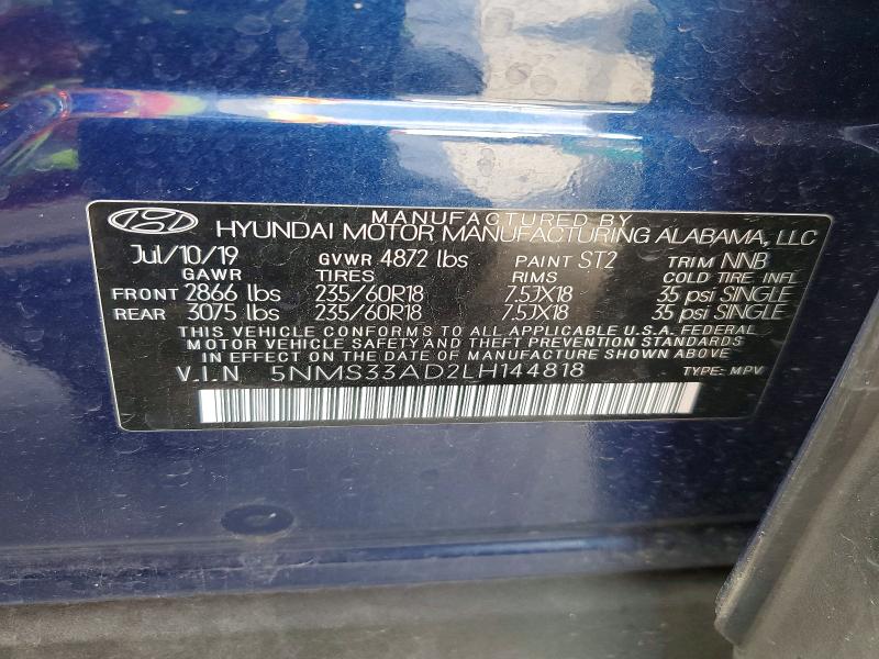 52202856 :رقم المزاد ، 5NMS33AD2LH144818 vin ، 2020 Hyundai Santa Fe مزاد بيع
