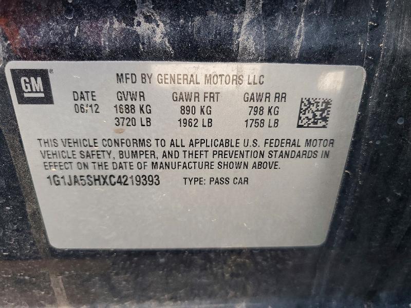 Aukcja sprzedaży 2012 Chevrolet Sonic, vin: 1G1JA5SHXC4219393, numer aukcji: 52693066