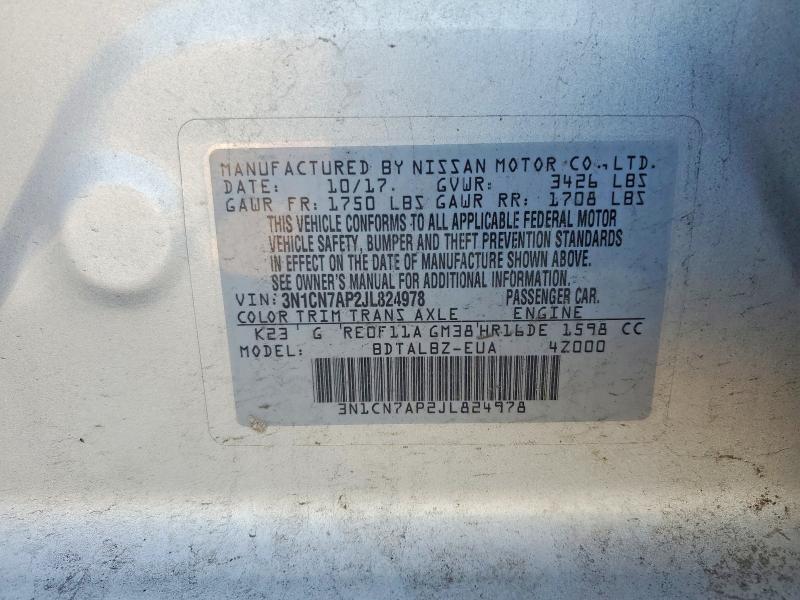 2018 Nissan Versa მანქანა იყიდება აუქციონზე, vin: 3N1CN7AP2JL824978, აუქციონის ნომერი: 53794026