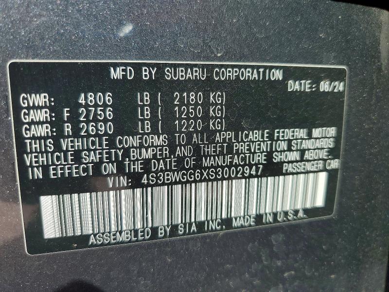 Aukcja sprzedaży 2025 Subaru Legacy, vin: 4S3BWGG6XS3002947, numer aukcji: 52177656