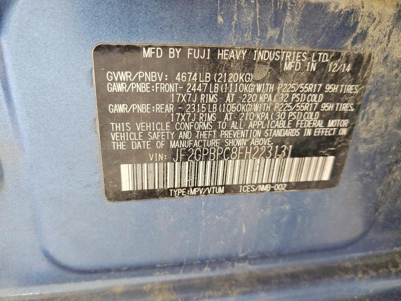 2015 Subaru Xv Crosstrek მანქანა იყიდება აუქციონზე, vin: JF2GPBPC8FH223131, აუქციონის ნომერი: 51864216