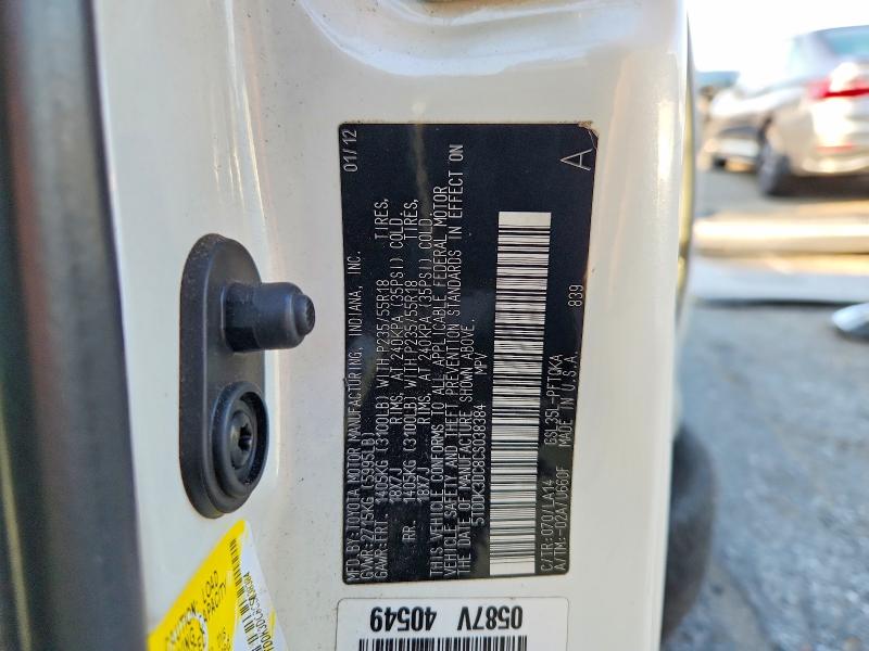 52892076 :رقم المزاد ، 5TDDK3DC8CS038384 vin ، 2012 Toyota Sienna مزاد بيع