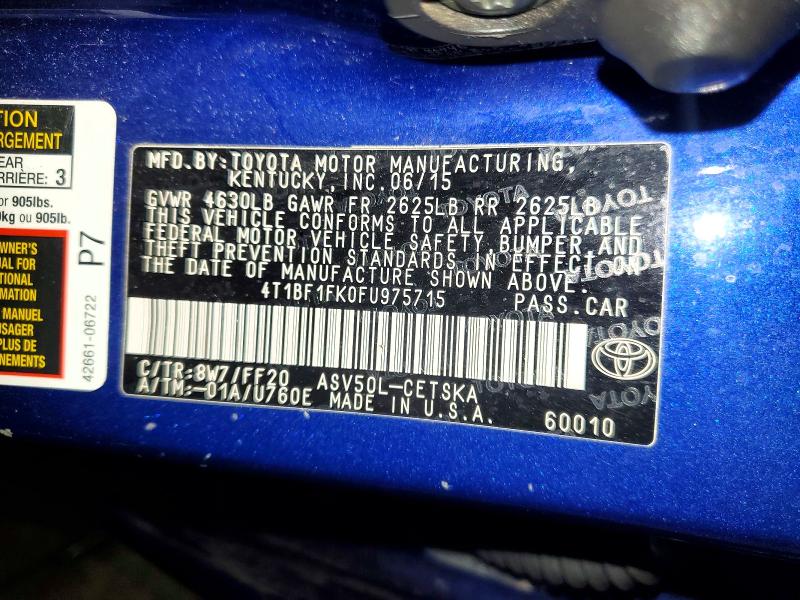 Продажа на аукционе авто 2015 Toyota Camry, vin: 4T1BF1FK0FU975715, номер лота: 54772936