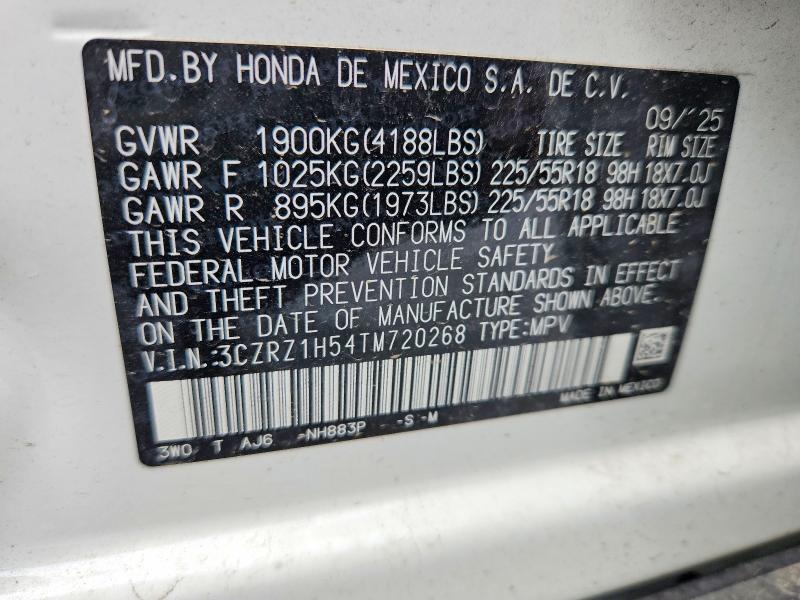 2026 Honda Hr-v მანქანა იყიდება აუქციონზე, vin: 3CZRZ1H54TM720268, აუქციონის ნომერი: 54487166