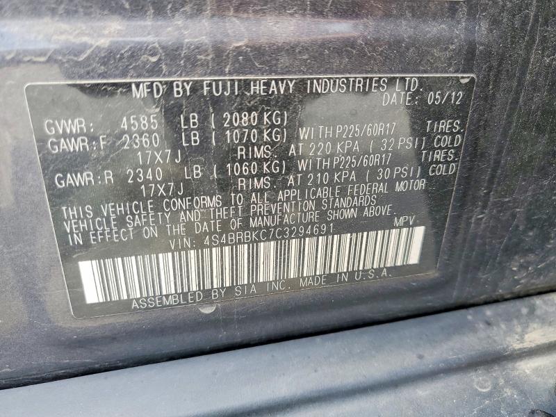 Продаж на аукціоні авто 2012 Subaru Outback, vin: 4S4BRBKC7C3294691, номер лоту: 48392056