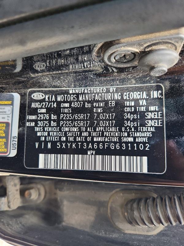 Aukcja sprzedaży 2015 Kia Sorento, vin: 5XYKT3A66FG631102, numer aukcji: 54946516