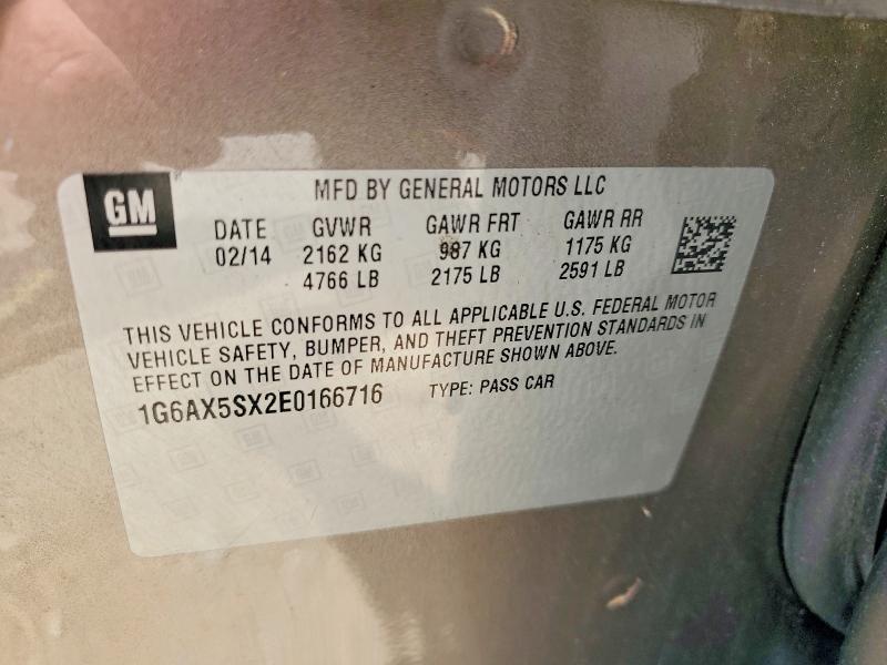 54325526 :رقم المزاد ، 1G6AX5SX2E0166716 vin ، 2014 Cadillac Cts مزاد بيع