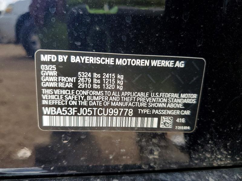 Aukcja sprzedaży 2026 Bmw 530, vin: WBA53FJ05TCU99778, numer aukcji: 52088286