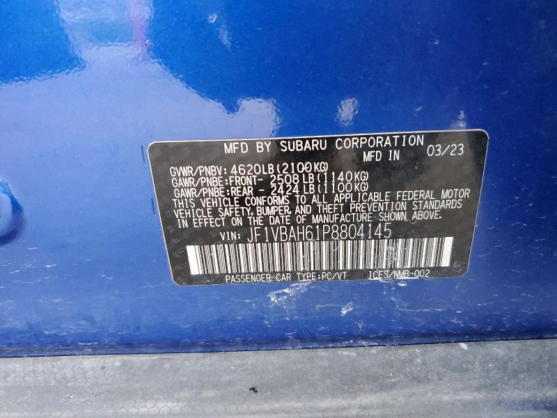 Продажа на аукционе авто 2023 Subaru Wrx, vin: JF1VBAH61P8804145, номер лота: 52093366